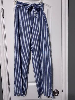 Beachlunchlounge Striped Linen Tie Waist Pants Coastal Chic Size XS
